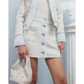 Cream Denim Boucle Mix Mini Skirt