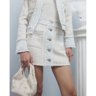 Cream Denim Boucle Mix Mini Skirt