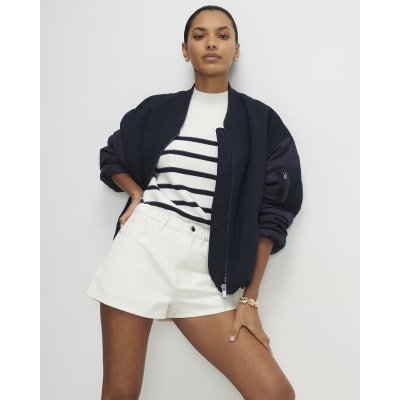 Cream Denim Elasticated A Line Shorts