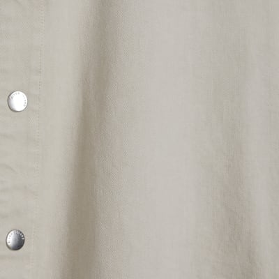 Cream Denim Popper Detail Mini Swing Dress