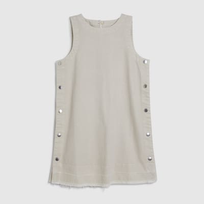 Cream Denim Popper Detail Mini Swing Dress