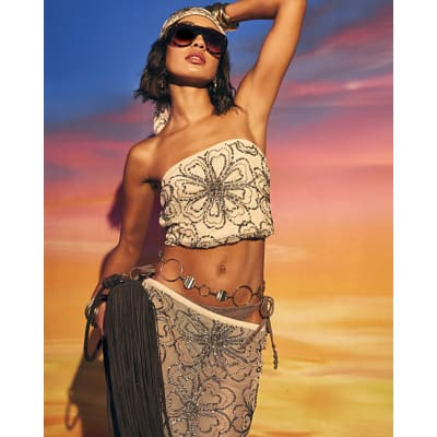 Cream Embellished Bandeau Beach Cami Top