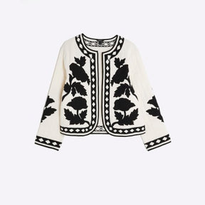 Cream Embroidered Floral Long Sleeve Jacket