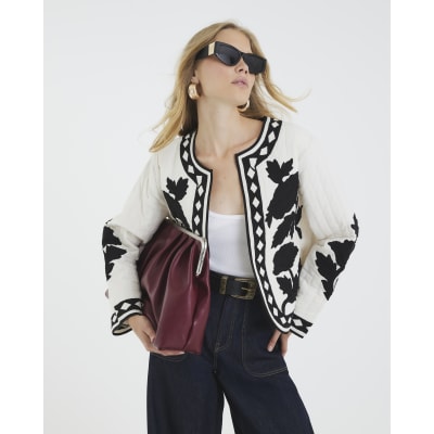 Cream Embroidered Floral Long Sleeve Jacket