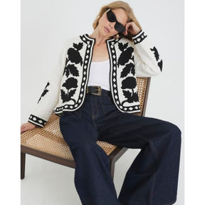 Cream Embroidered Floral Long Sleeve Jacket