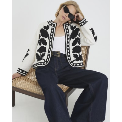 Cream Embroidered Floral Long Sleeve Jacket