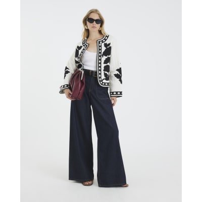 Cream Embroidered Floral Long Sleeve Jacket