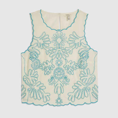 Cream Embroidered Tank Top