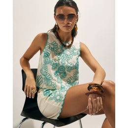 Cream Embroidered Tank Top