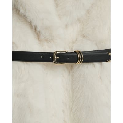 Cream Faux Fur Belted Mid Length Coat