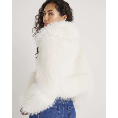 Cream Faux Fur Boucle Hybrid Trophy Jacket