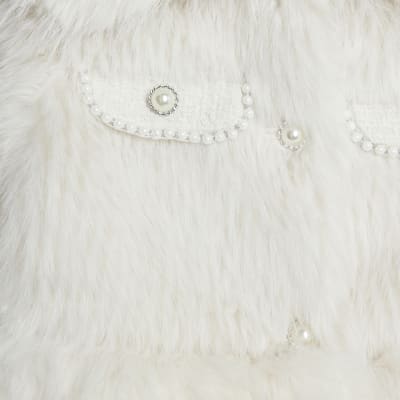 Cream Faux Fur Boucle Hybrid Trophy Jacket