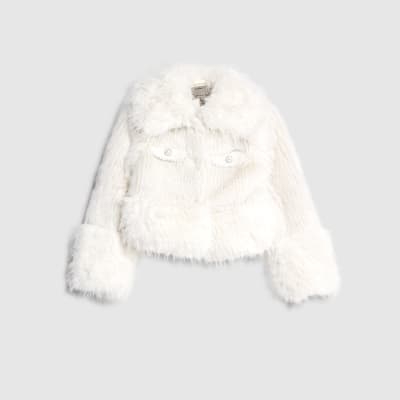 Cream Faux Fur Boucle Hybrid Trophy Jacket