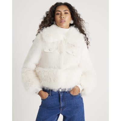 Cream Faux Fur Boucle Hybrid Trophy Jacket