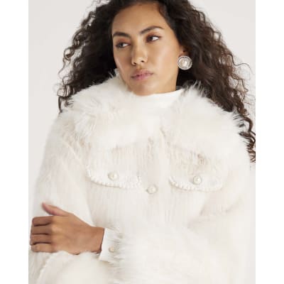 Cream Faux Fur Boucle Hybrid Trophy Jacket