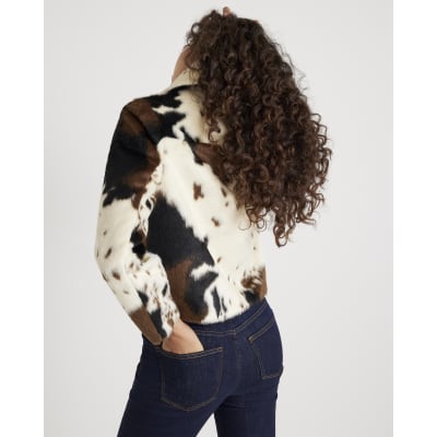 Cream Faux Fur Cow Print Jacket