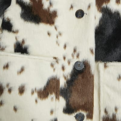 Cream Faux Fur Cow Print Jacket