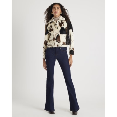 Cream Faux Fur Cow Print Jacket