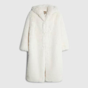 Cream Faux Fur Hooded Long Sleeve Coat