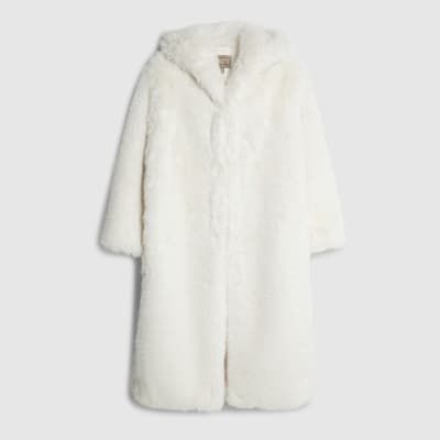 Cream Faux Fur Hooded Long Sleeve Coat