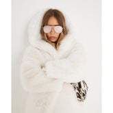 Cream Faux Fur Hooded Long Sleeve Coat
