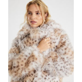 Cream Faux Fur Leopard Print Longline Coat