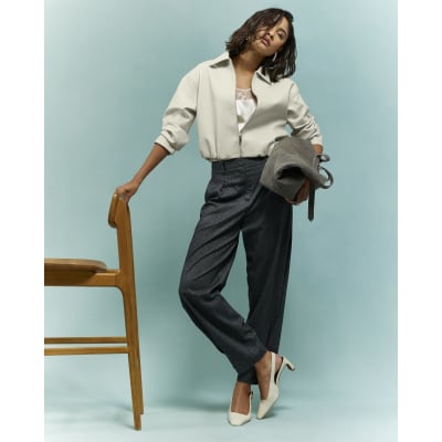 Cream Faux Leather Bubble Hem Bomber Jacket