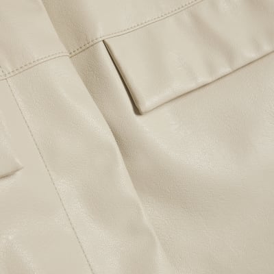 Cream Faux Leather Cropped Overshirt