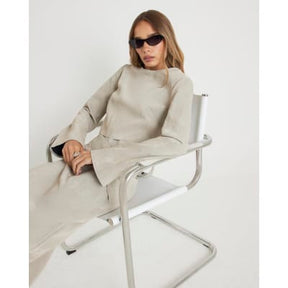 Cream Faux Leather Hammered Top