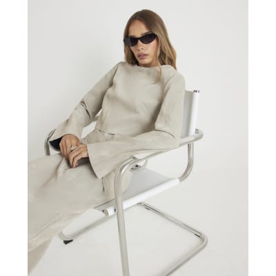 Cream Faux Leather Hammered Top