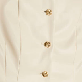 Cream Faux Leather Short Sleeve Button Up Top