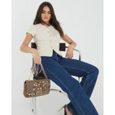 Cream Faux Leather Short Sleeve Button Up Top