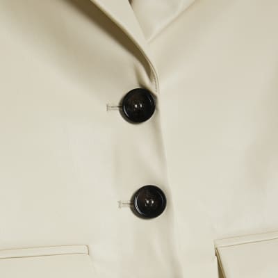 Cream Faux Leather Short Sleeve Shirt