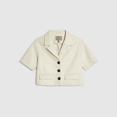 Cream Faux Leather Short Sleeve Shirt