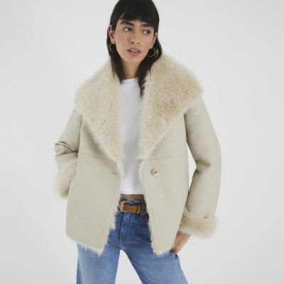 Cream Faux Shearling Lined Jacket