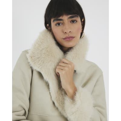 Cream Faux Shearling Lined Jacket