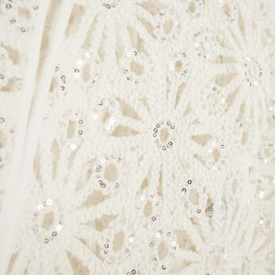 Cream Floral Crochet Embellished Cardigan