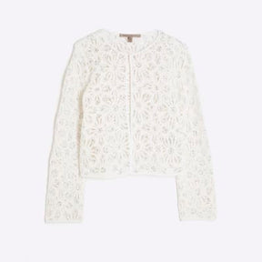 Cream Floral Crochet Embellished Cardigan