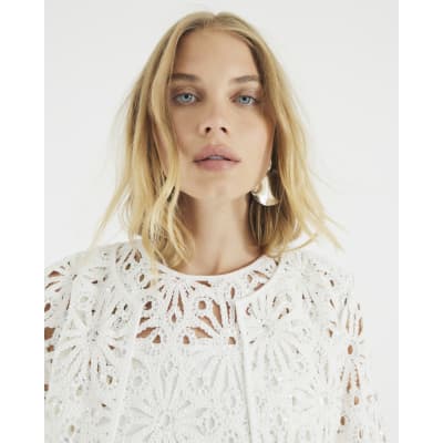 Cream Floral Crochet Embellished Cardigan