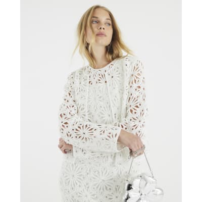 Cream Floral Crochet Embellished Cardigan