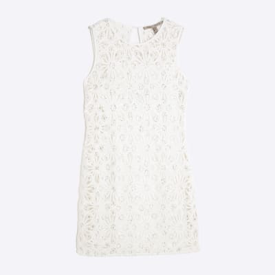 Cream Floral Crochet Embellished Mini Dress