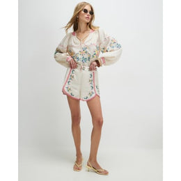 Cream Floral Embroidered Shorts