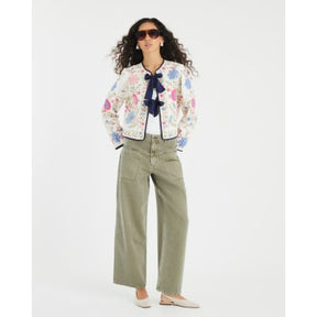 Cream Floral Embroidered Tie Front Jacket