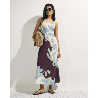 Cream Floral Midi Dress