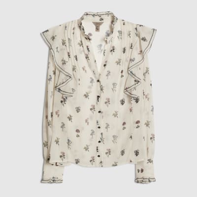 Cream Floral Ruffle Detail Blouse