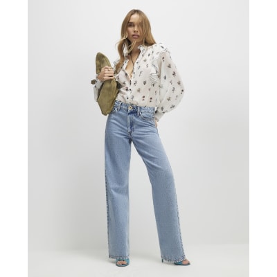 Cream Floral Ruffle Detail Blouse