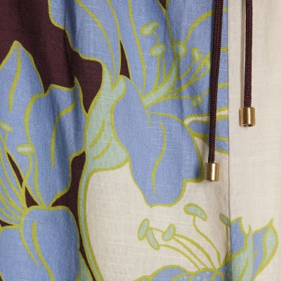 Cream Floral Wide Leg Beach Trousers