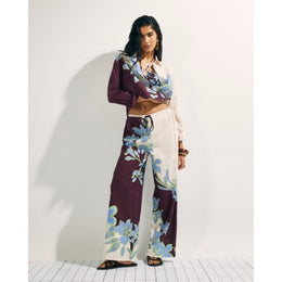 Cream Floral Wide Leg Beach Trousers