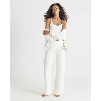 Cream Fluffy Cosy Wide Leg Trousers