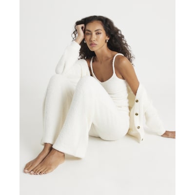 Cream Fluffy Cosy Wide Leg Trousers